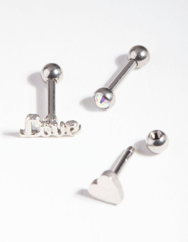 Surgical Steel Diamante Love Barbel Pack