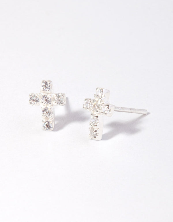 Cubic Zirconia Cross Earrings on Sterling Silver