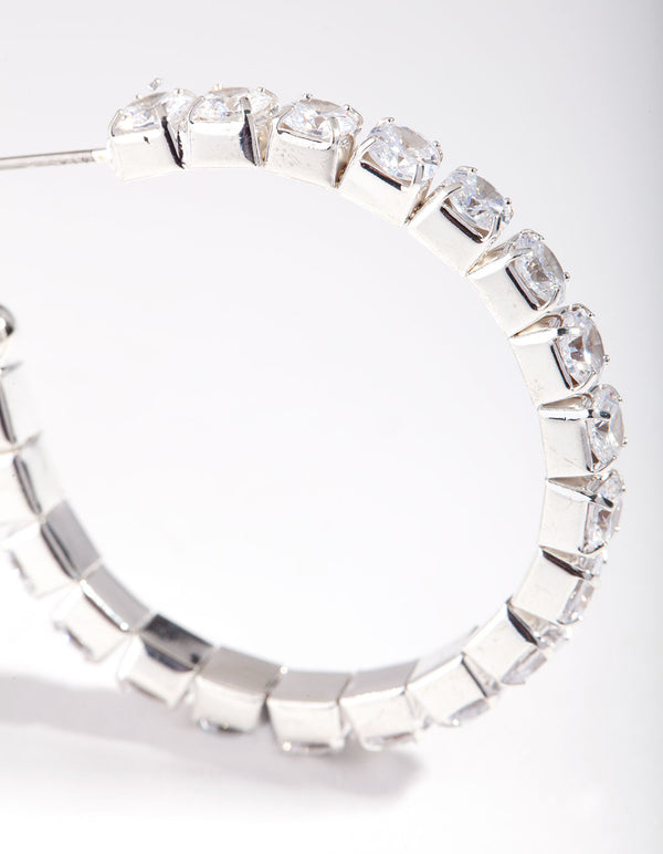 Silver Cubic Zirconia Medium Hoop Earrings