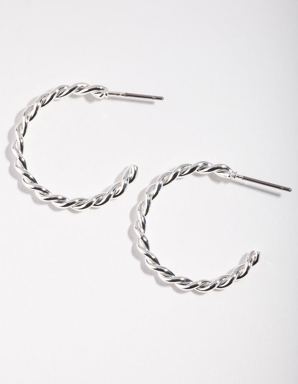 Silver Twisted Hoop Earrings
