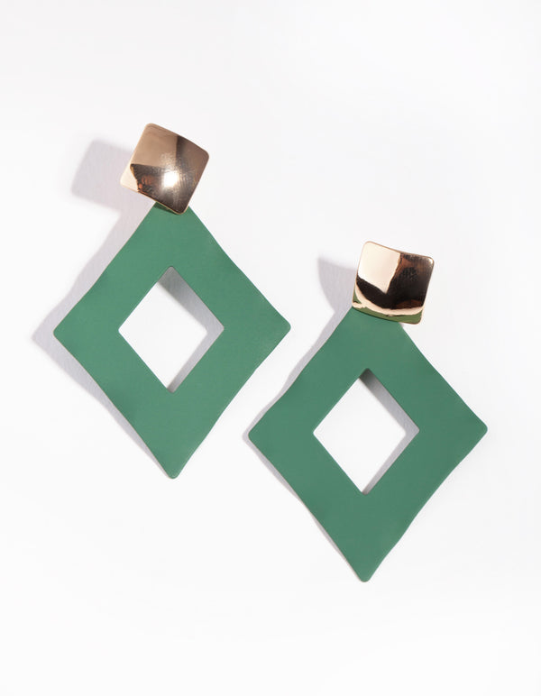 Gold Coated Diamante Shape Drop Earrings