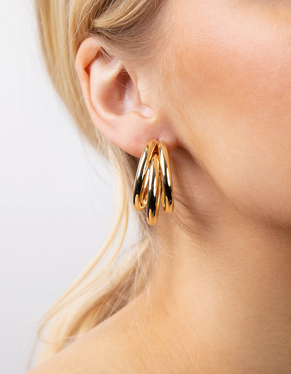 Gold 3-Row Hoop Earrings