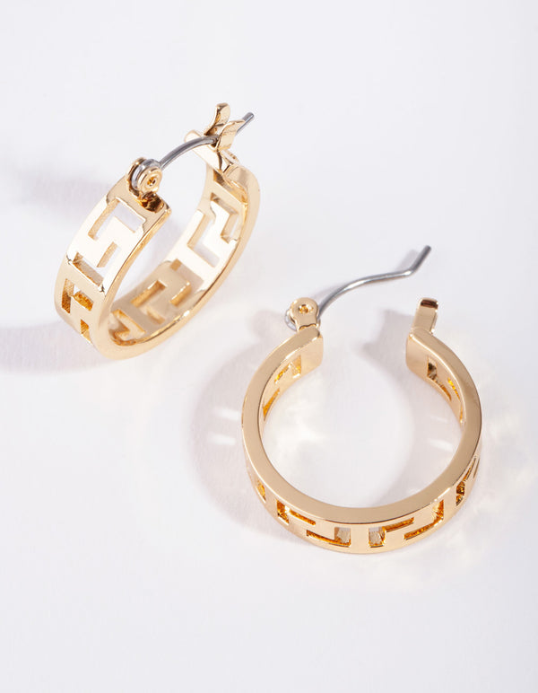 Gold Greek Key Huggie Earrings