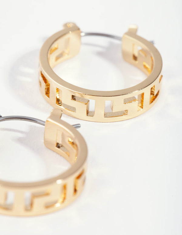 Gold Greek Key Huggie Earrings