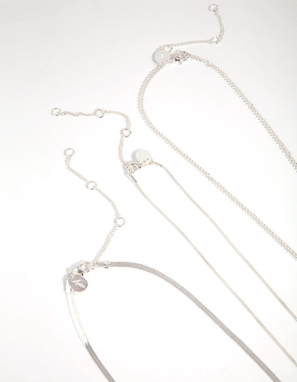 Silver Plated Multi-Row Square Pendant Necklace