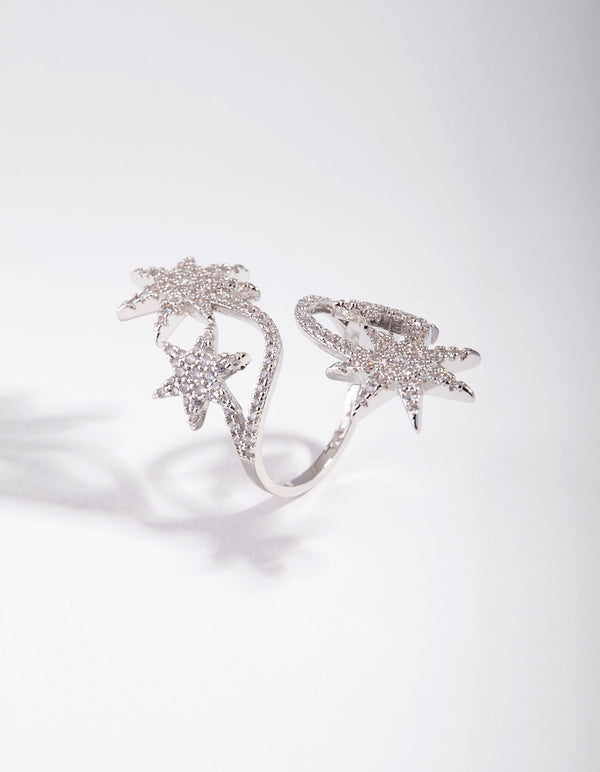 Silver Cubic Zirconia Spiral Stars Ring