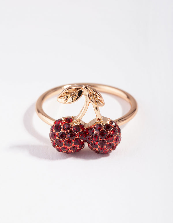 Gold Diamante Cherry Ring