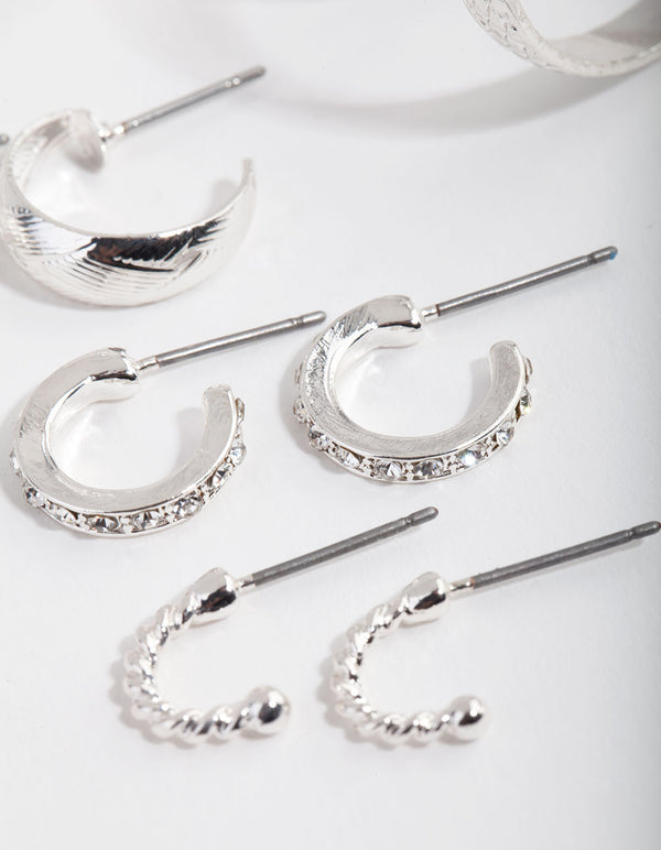 Silver Etched Twist 6-Pack Hoop Earring