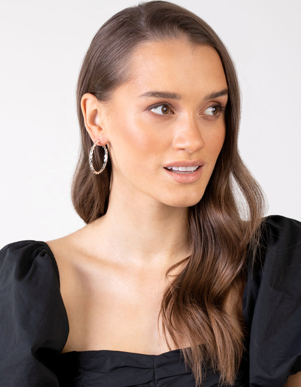 Silver Etched Twist 6-Pack Hoop Earring