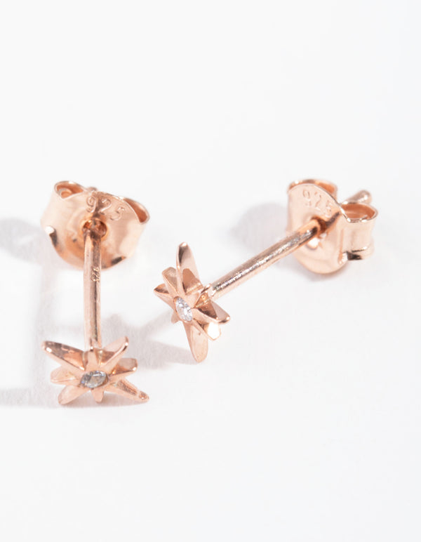 Rose Gold Plated Sterling Silver Diamante Starburst Stud Earrings