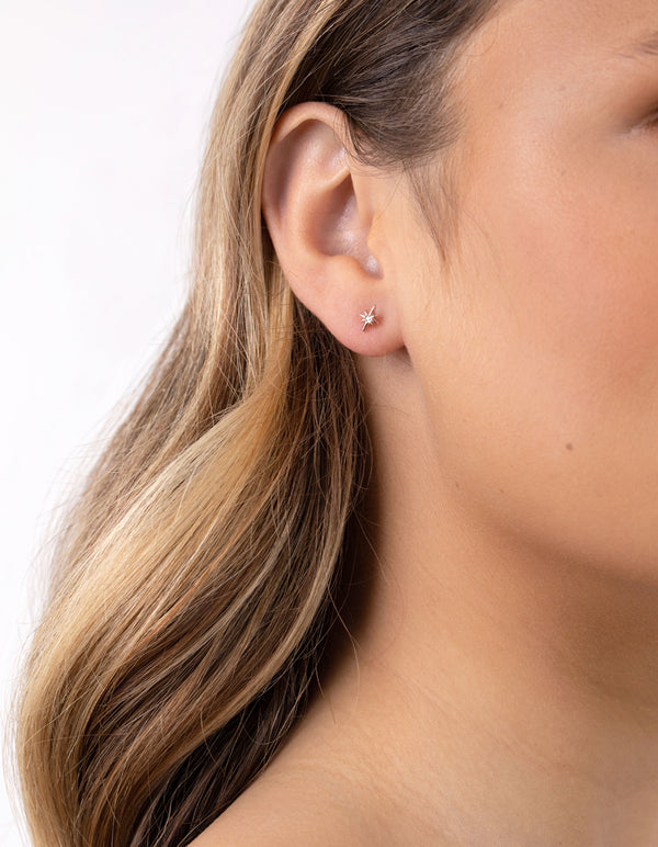 Rose Gold Plated Sterling Silver Diamante Starburst Stud Earrings