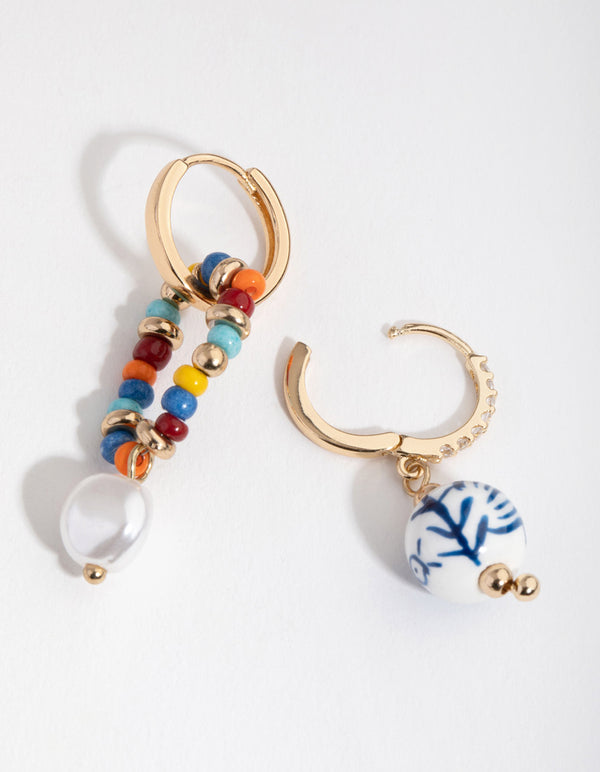 Gold Mismatch Bead Drop Earrings