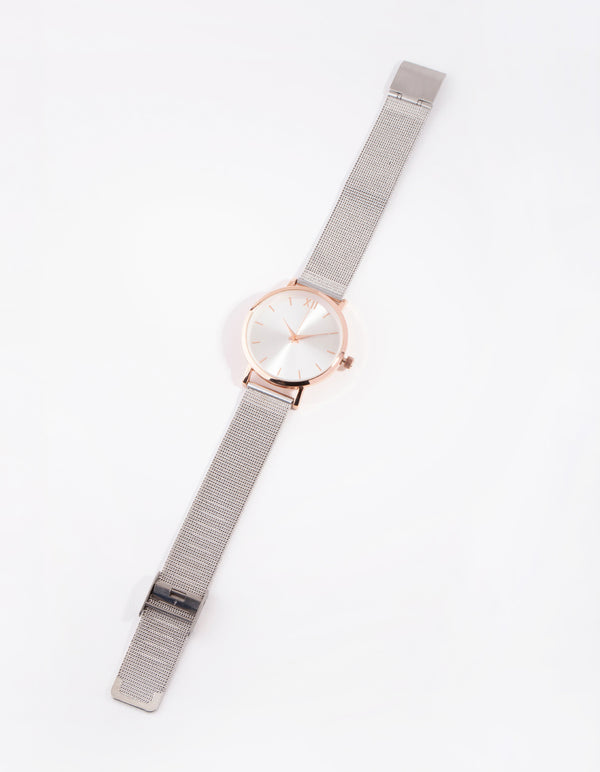 Mixed Metal Roman Sunray Mesh Watch