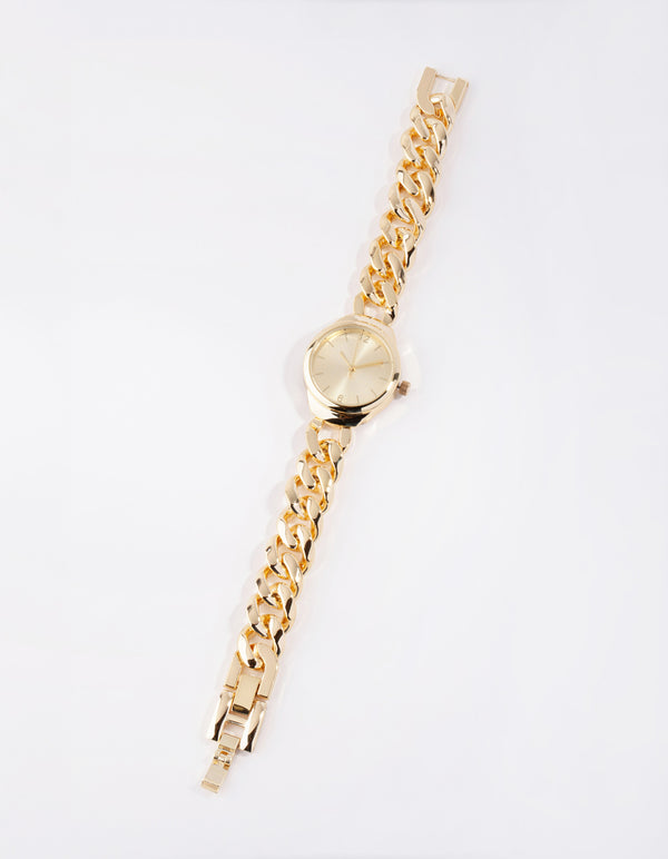 Gold Sunray Curb Link Watch