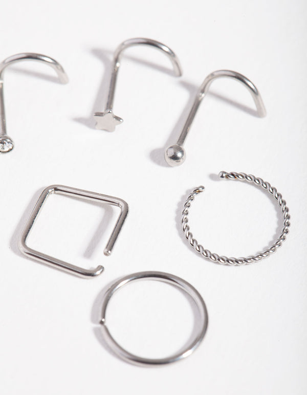Surgical Steel Twist Square Nose Stud 6-Pack