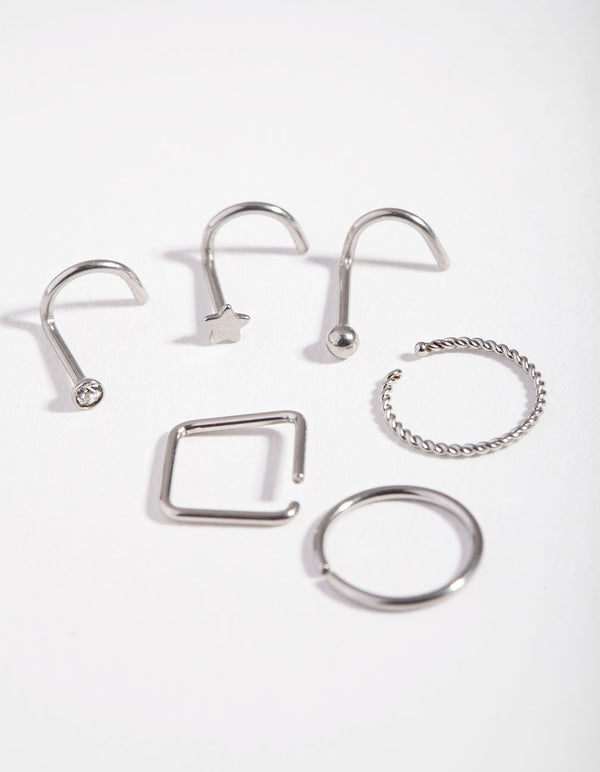 Surgical Steel Twist Square Nose Stud 6-Pack