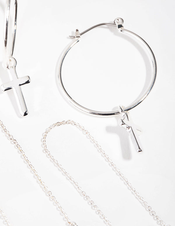 Silver Basic Cross Pack Earring