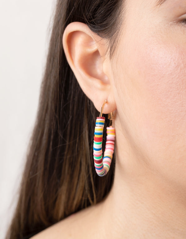 Gold Colourful Discs Hoop Earrings