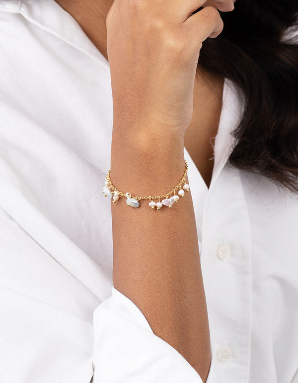 Gold Plated Freshwater Pearl Droplet Bracelet