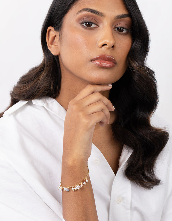 Gold Plated Freshwater Pearl Droplet Bracelet
