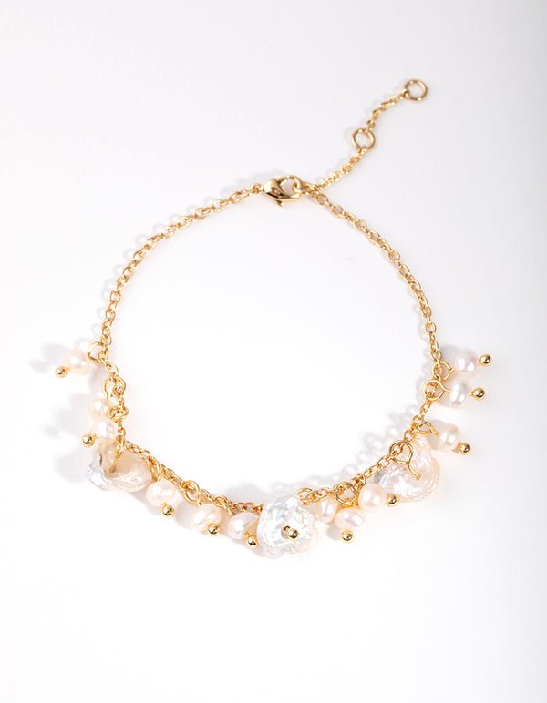 Gold Plated Freshwater Pearl Droplet Bracelet