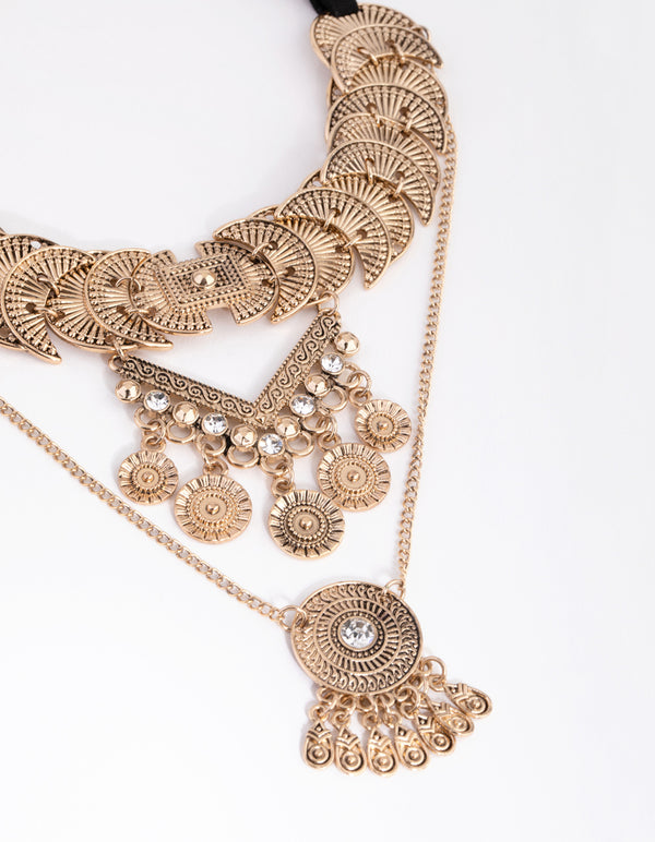 Antique Gold Statement Disc Necklace