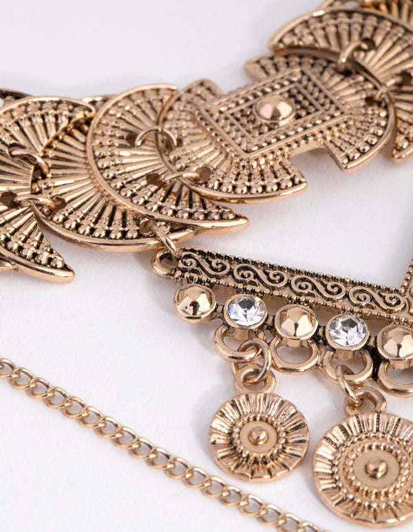 Antique Gold Statement Disc Necklace