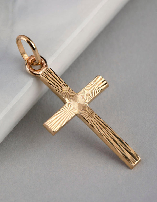 9ct Gold Textured Cross Pendant Charm