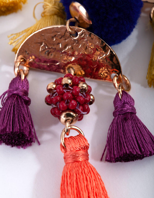 Festival Pom Pom Tassel Drop Earrings