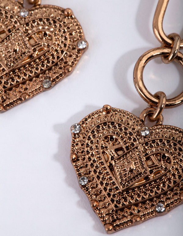 Antique Gold Heart Link Drop Earrings