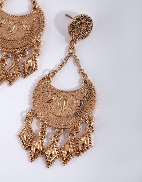 Antique Gold Metal Triangle Tassel Earrings