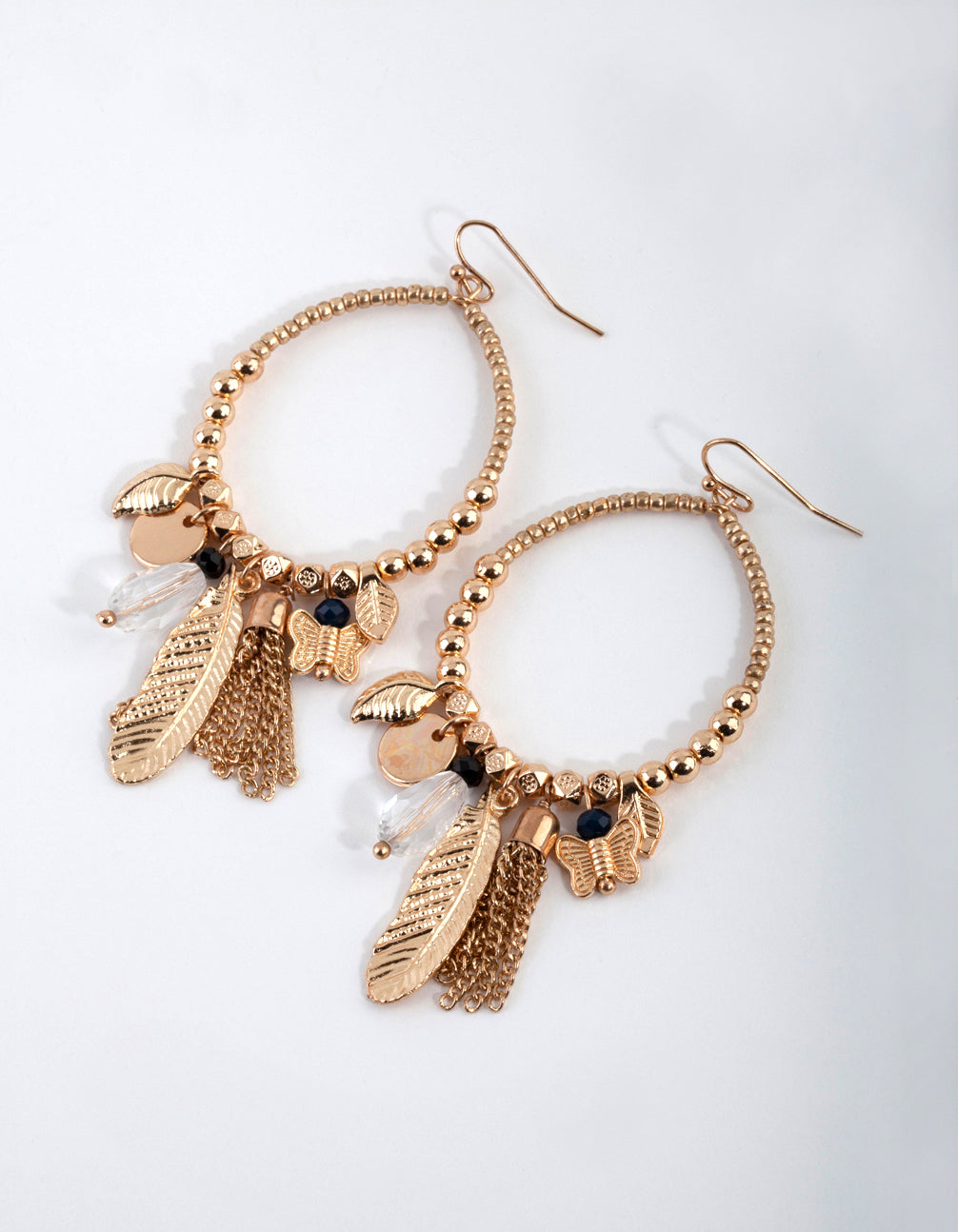Worn Gold Facet Tassel Drop Earrings
