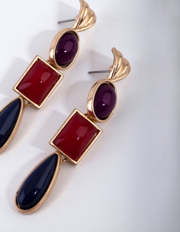 Worn Gold Stone Set Drop Earrings