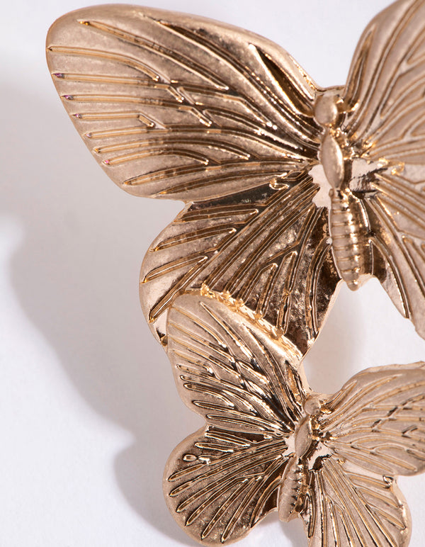 Gold Vintage Butterflies Stud Earrings