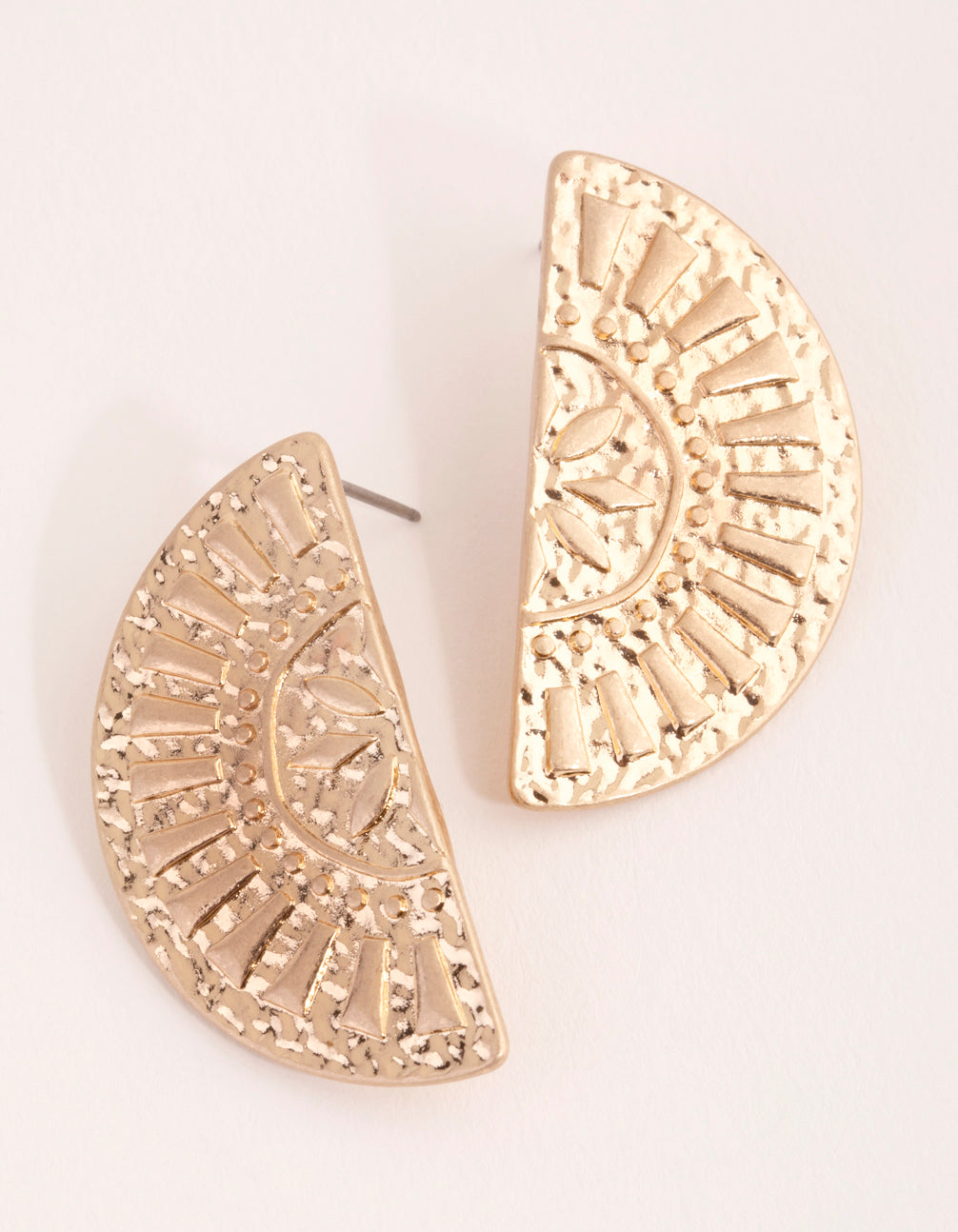 Washed Gold Embossed Half Dome Stud Earrings
