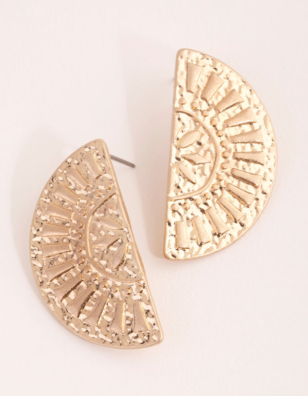 Washed Gold Embossed Half Dome Stud Earrings