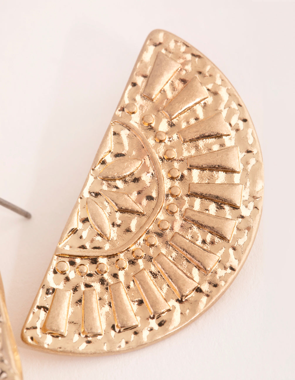 Washed Gold Embossed Half Dome Stud Earrings