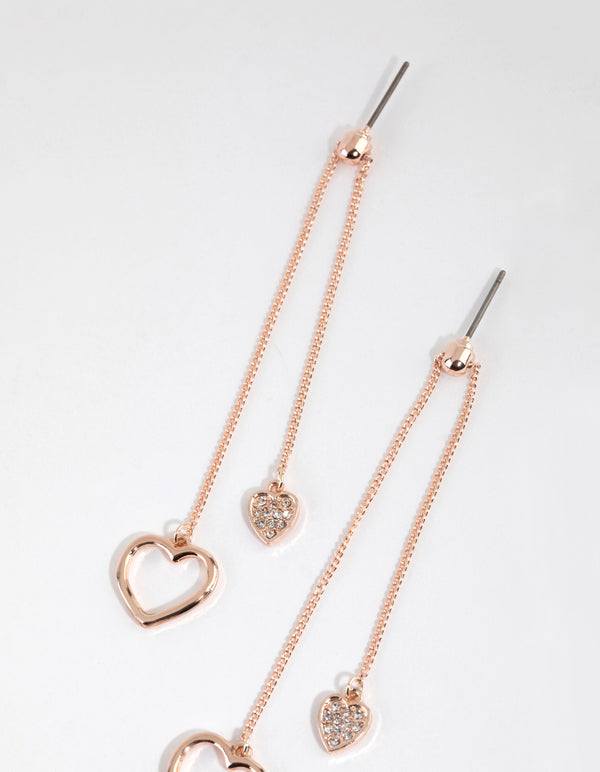 Rose Gold Double Heart Drop Earrings