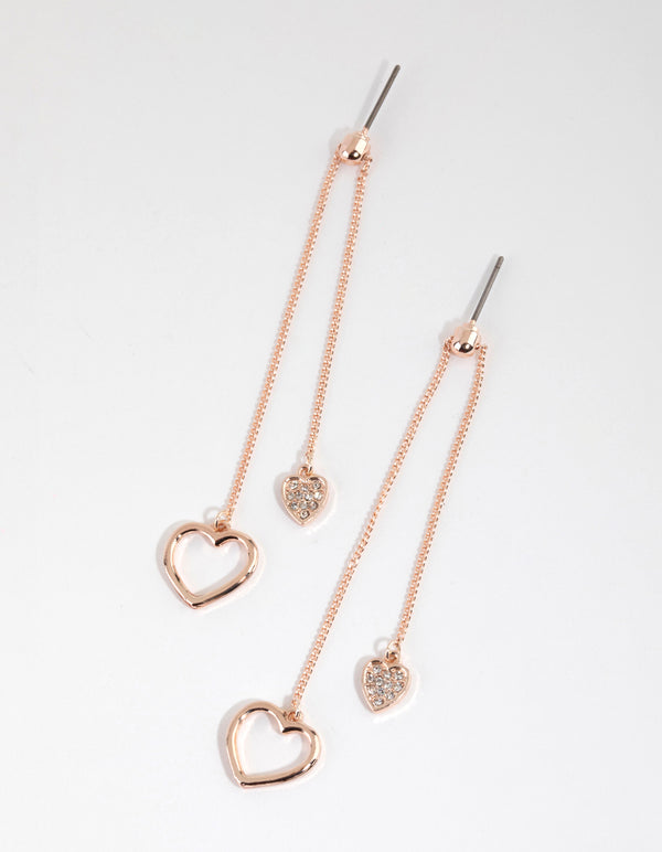 Rose Gold Double Heart Drop Earrings