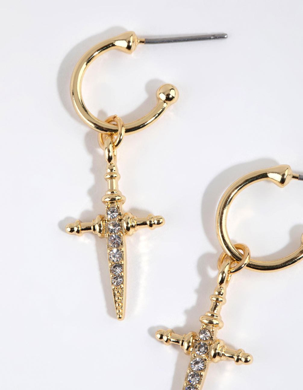 Gold Plated Diamante Cross Hoop Earrings