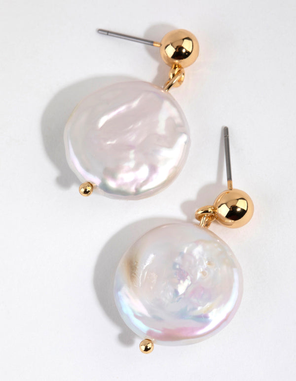 Gold Plated Freshwater Pearl Drop Earrings