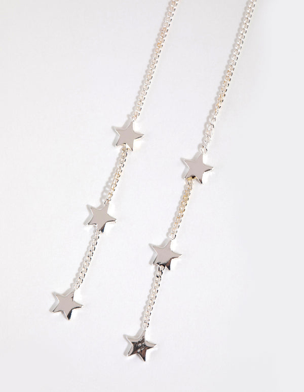 Silver Plated Star Thread Through Earrings