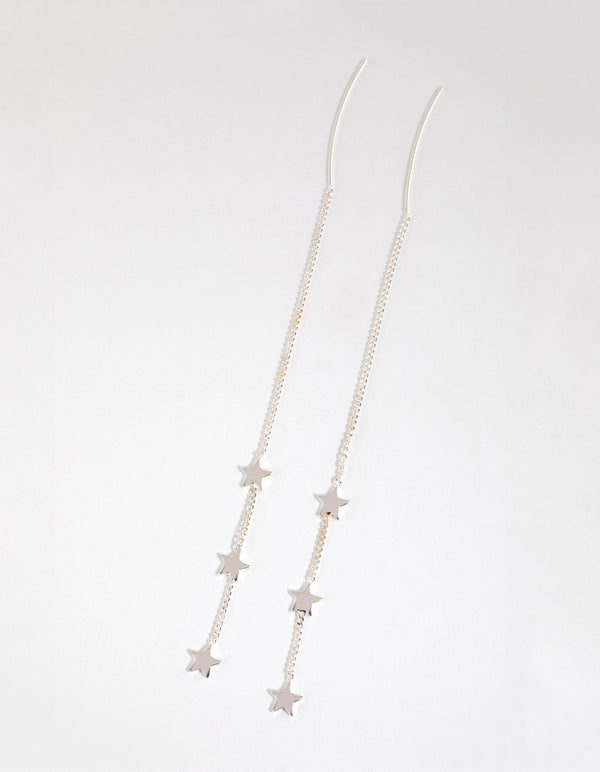 Silver Plated Star Thread Through Earrings