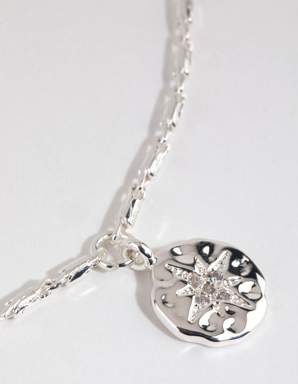 Silver Plated Starburst Disc Necklace