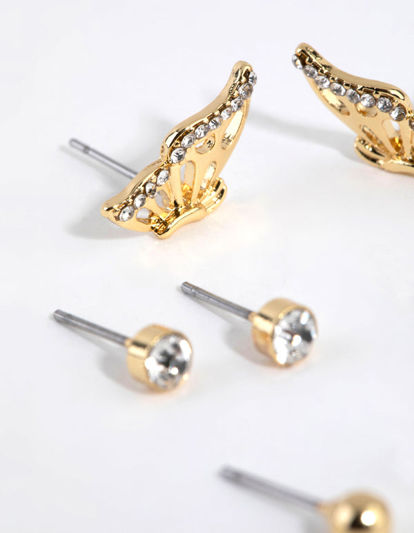 Gold Plated Butterfly Stud Pack