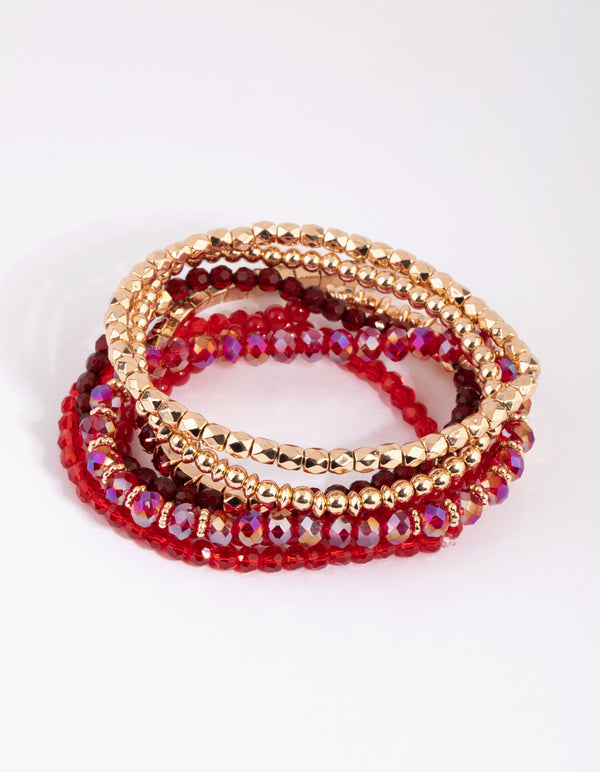 Red Facet Bead Stretch Bracelet Pack