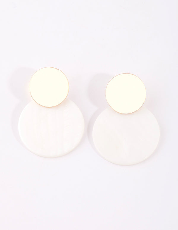 Gold Wave & Shell Disc Drop Earrings