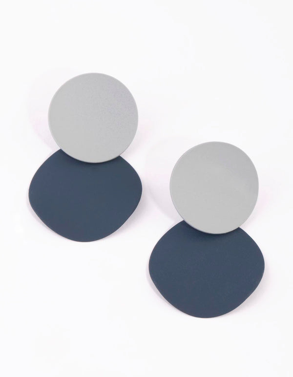 Matte Blue Coin Drop Earrings