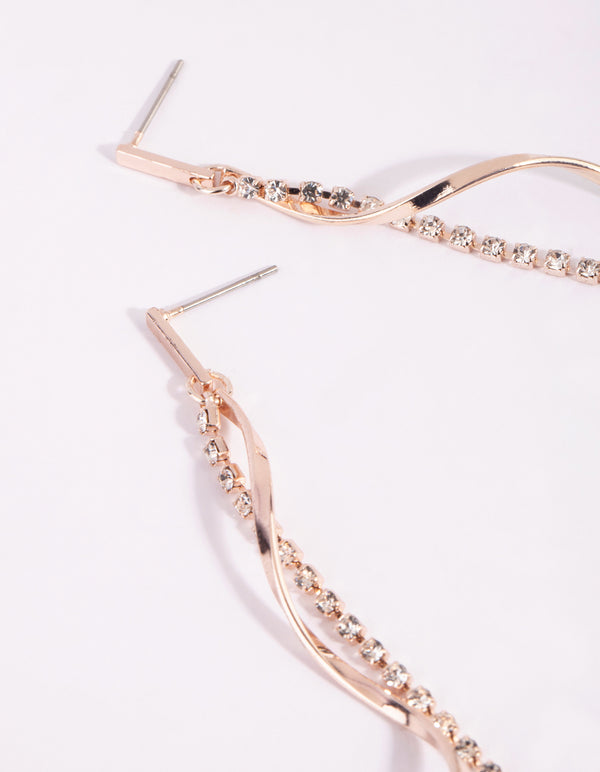 Rose Gold Diamante Twisted Drop Earrings