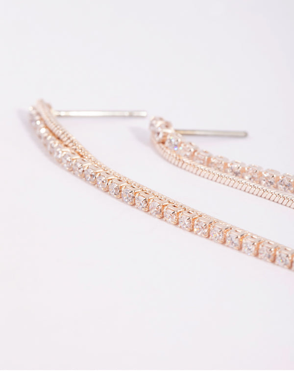 Rose Gold Cubic Zirconia Chain Drop Earrings